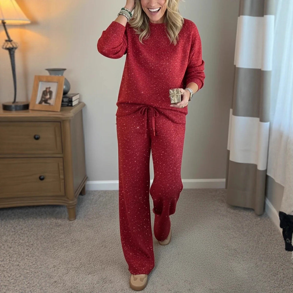 Women's Sequin Long-Sleeve Top & Trousers Set