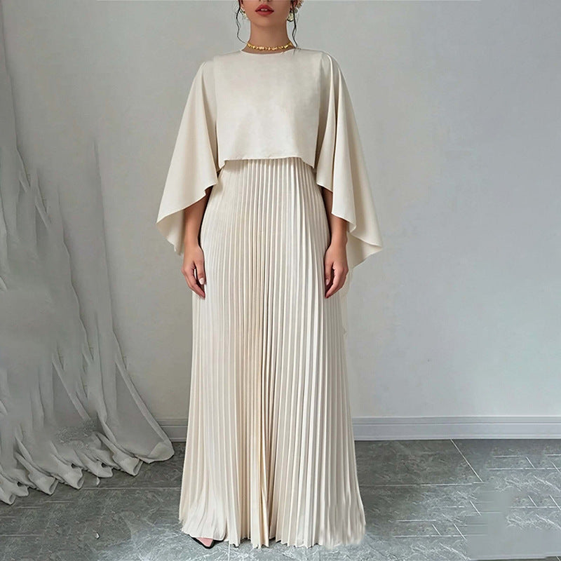 Summer Elegant Solid Color Round Neck Pleated Two Piece Sets