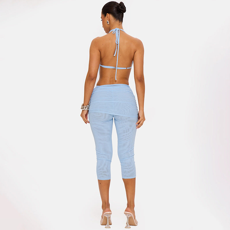 Women Clothing Summer Solid Color Sexy SL Backless Swing
