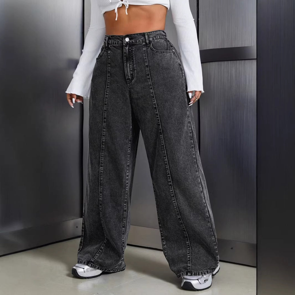 Women's Plus Size Distressed Wide-Leg Jeans