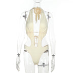 Women's Beads Hollow Out Cutout Swimming Halter Comfortable Jumpsuit