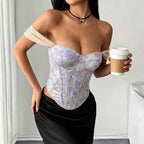 Women's Off Shoulder Jacquard Boned Bustier Corset