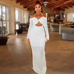 Women's Halter Cutout Ruched Long-Sleeve Maxi Dress