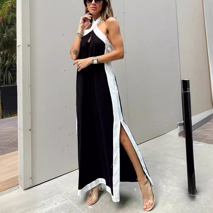 Women's Backless Halter Split Maxi Dress
