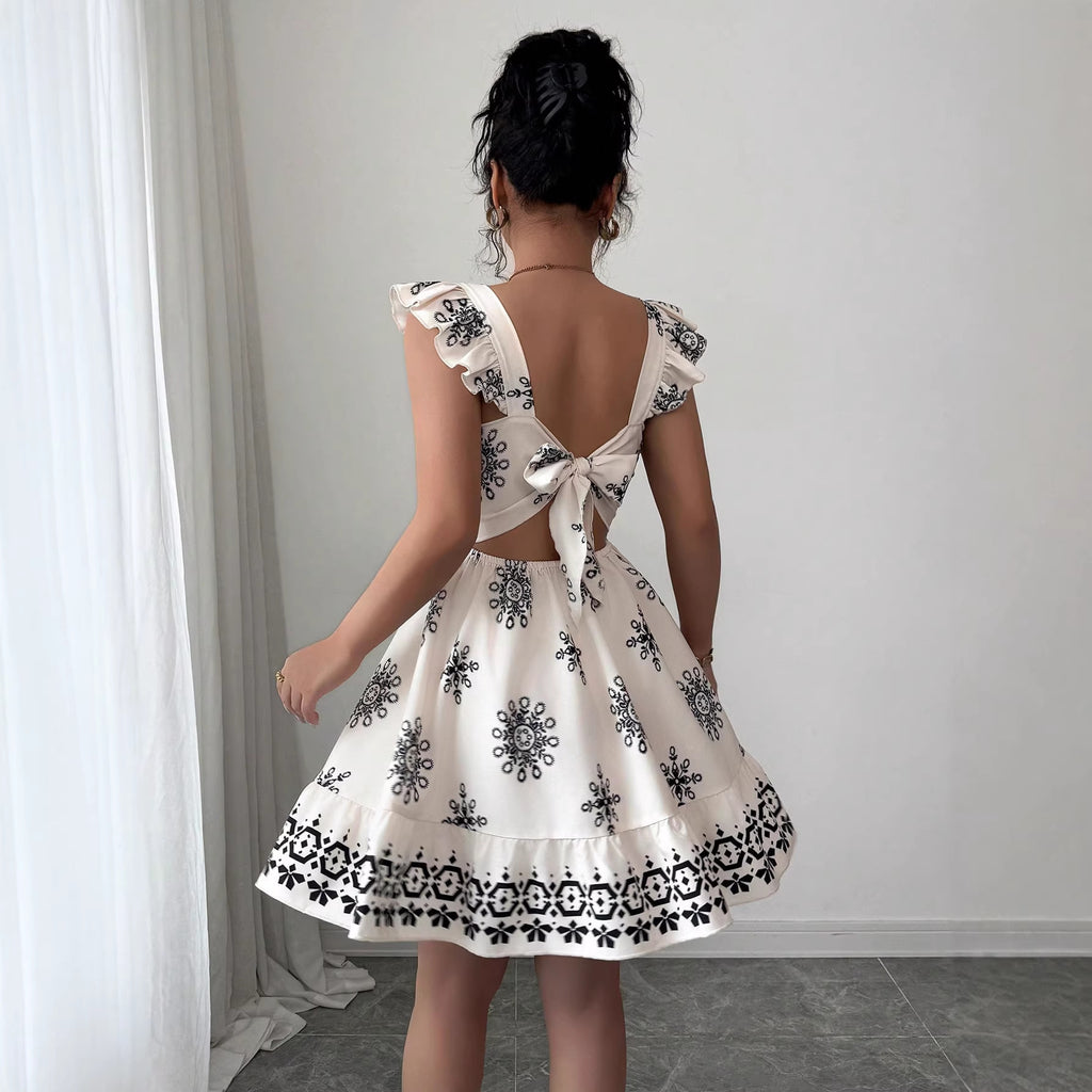 Elegant Multicolor Printing Flying Sleeves A Line Dress