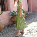 Women's Cotton V-Neck Tiered Midi Dress