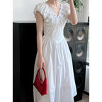 French Fitted Waist Backless V-Neck Dress Elegant Sleeveless Pleated