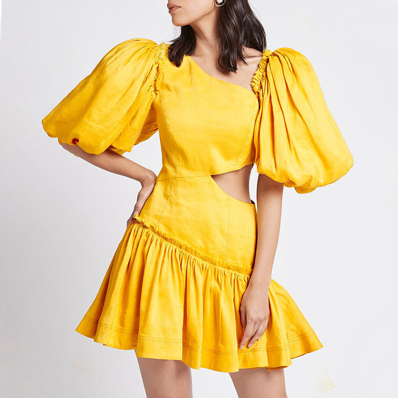Women's Ruffle Puff-Sleeve Vacation Mini Dress