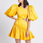 Women's Ruffle Puff-Sleeve Vacation Mini Dress