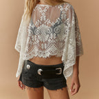 Women Sexy Lace See through Sexy Short Top T shirt Blouse
