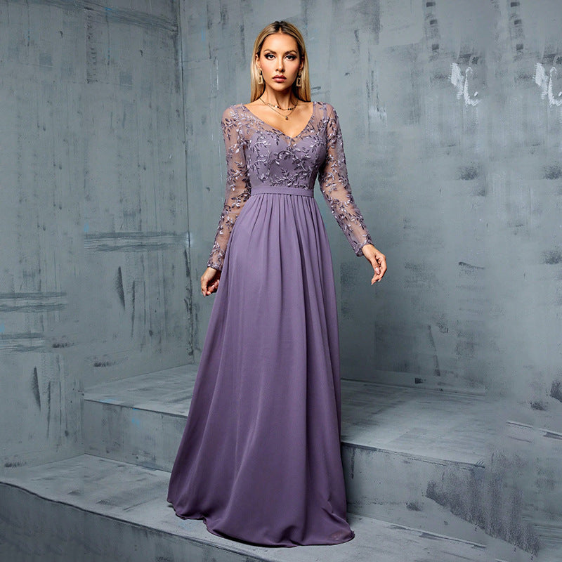 Women's Long-Sleeve Chiffon Party Dress