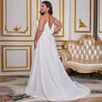 Women's Plus Size Solid Color Sling Backless Trailing Cocktail Ladies Wedding Dress