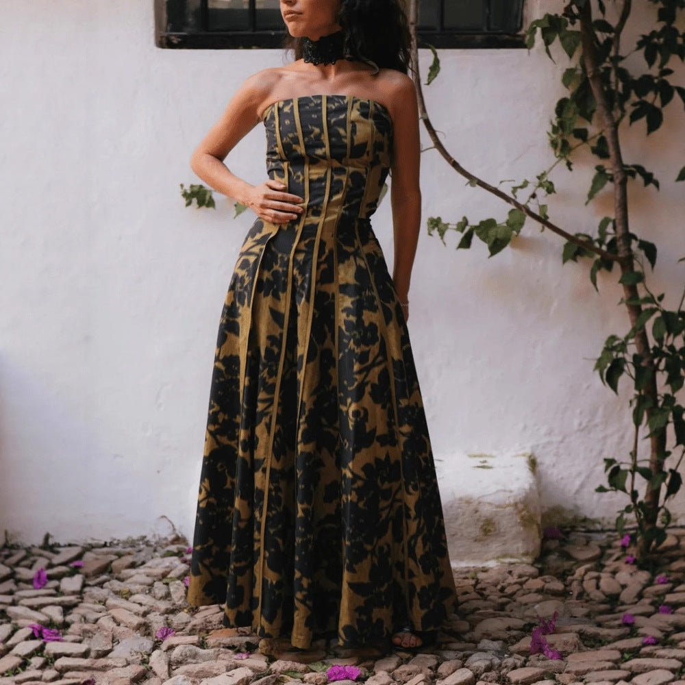 Backless Halter Printed Dress