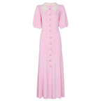 Embroidered Collared Knit A-Line Maxi Dress