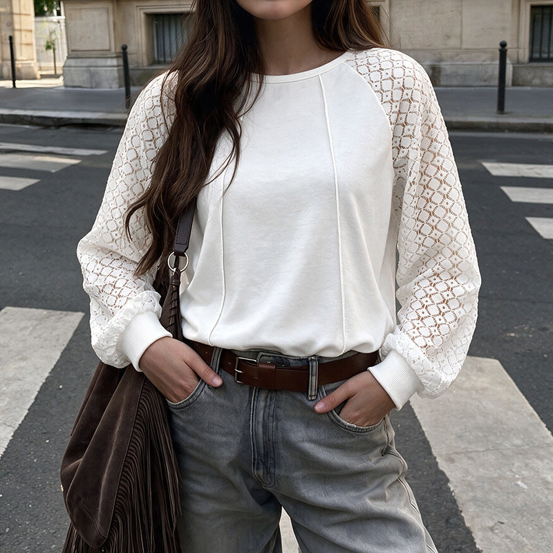 Women's Lace Stitching Long Sleeve Sweater