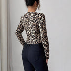Leopard Contrast Faux Two-Piece Cardigan Top