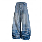 Retro Washed Embroidered Cat Beard Crease Machete Jeans