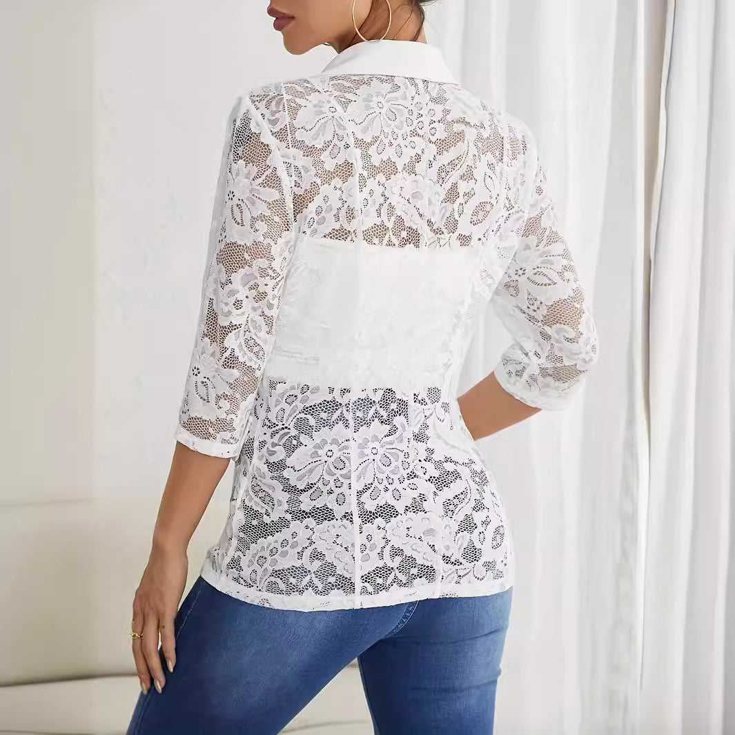 Solid Lace-Stitching Blazer