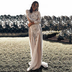 Lace Backless Long Sleeve Bodycon Maxi Dress