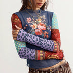 Autumn Mesh Printed Slim Top Fungus Long Sleeve Design T shirt
