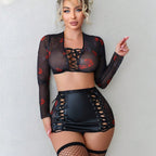 Women's Sheer Floral Mesh Lingerie Set