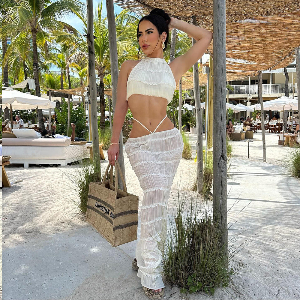 Women's Hollow Out Cutout Cropped Coordinated Two-Piece Set
