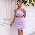 Mesh Tube-Top Skirt Set