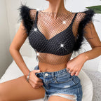 Women's Rhinestone Mesh Backless Top