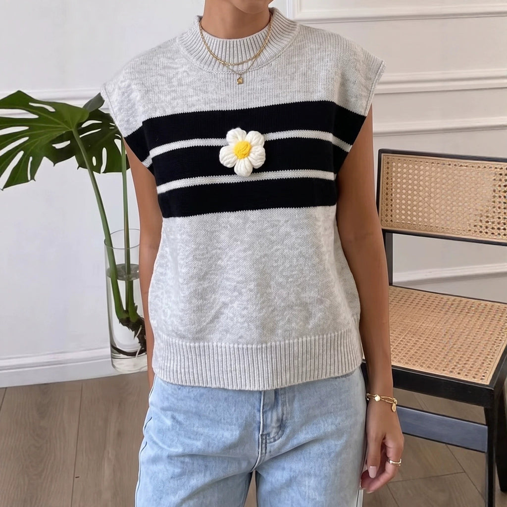 Striped Contrast Color Knitted Vest Loose Sleeveless Knit Casual Camisole Top