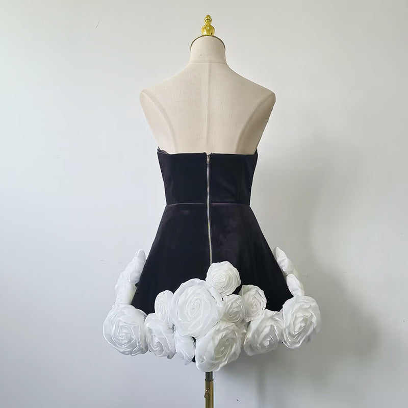 Women's Velvet Strapless Floral Dress