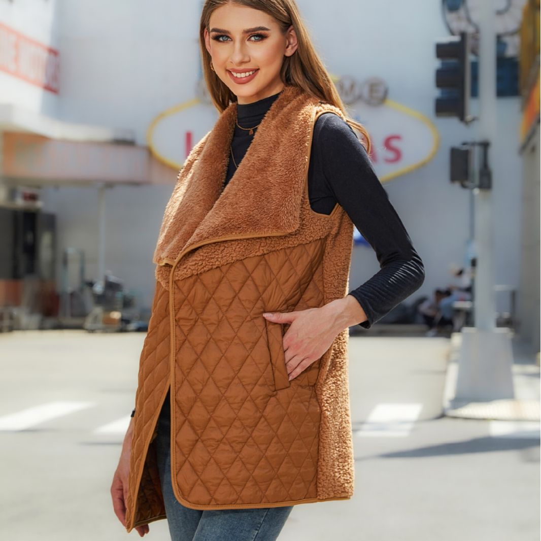 Plush Stitching Sleeveless Cardigan Vest