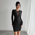 Mesh Stitching Long-Sleeve Slim Dress
