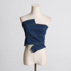 's Retro Blue Denim Tube Top Slim Short Vest