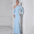 One-Shoulder Long-Sleeve Cutout Bodycon Maxi Dress