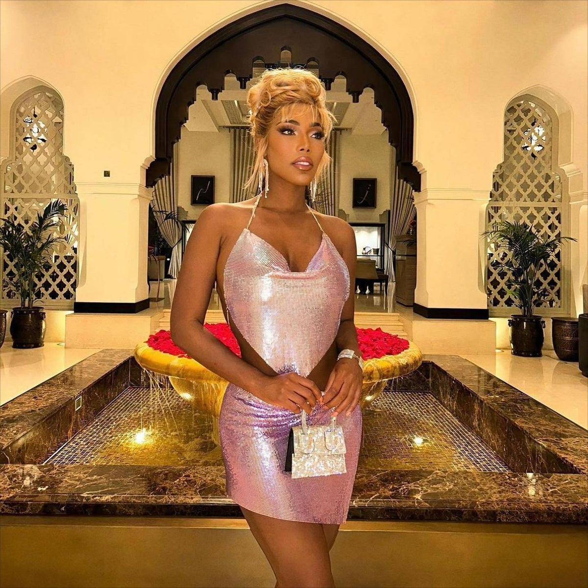 Women's Metal Sequ Sling Mini Top and Skirt Two-Piece Set