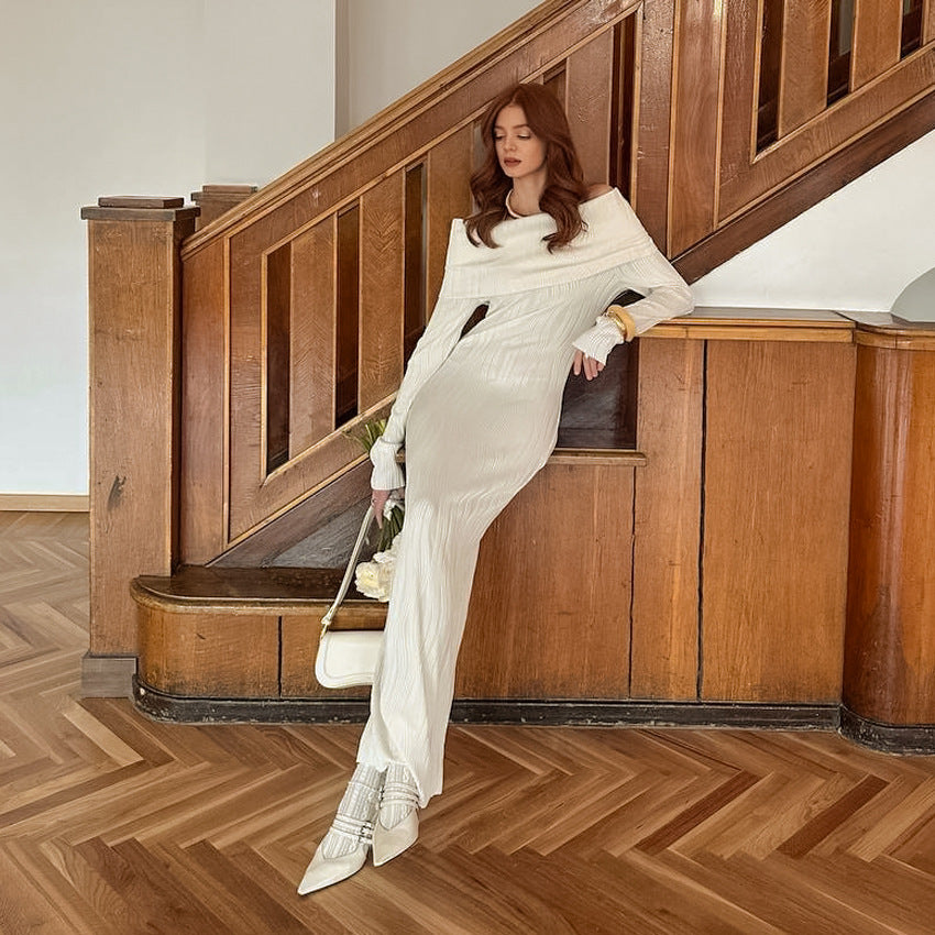 off Shoulder Knitted Dress Autumn Texture Slim Fit Sheath