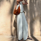 Women's Contrast Color Vest Women Cross Design Round Neck Sleeveless Top Split Trousers Two Piece Set