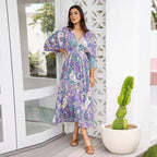 Summer Batwing Sleeve V neck Waist Slimming Maxi Dress Beach Holiday Dress