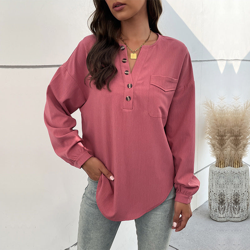 Women's Spring Women Clothing Long Sleeve Solid Color Shirt Casual Women