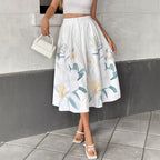 Floral A-Line Skirt With Decorative Fastener