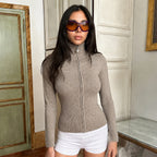Women's Minimal Zip-Up Knit Sweater Jacket