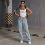 Light Blue Snowflake Washed Low Waist WL Jeans Women Back