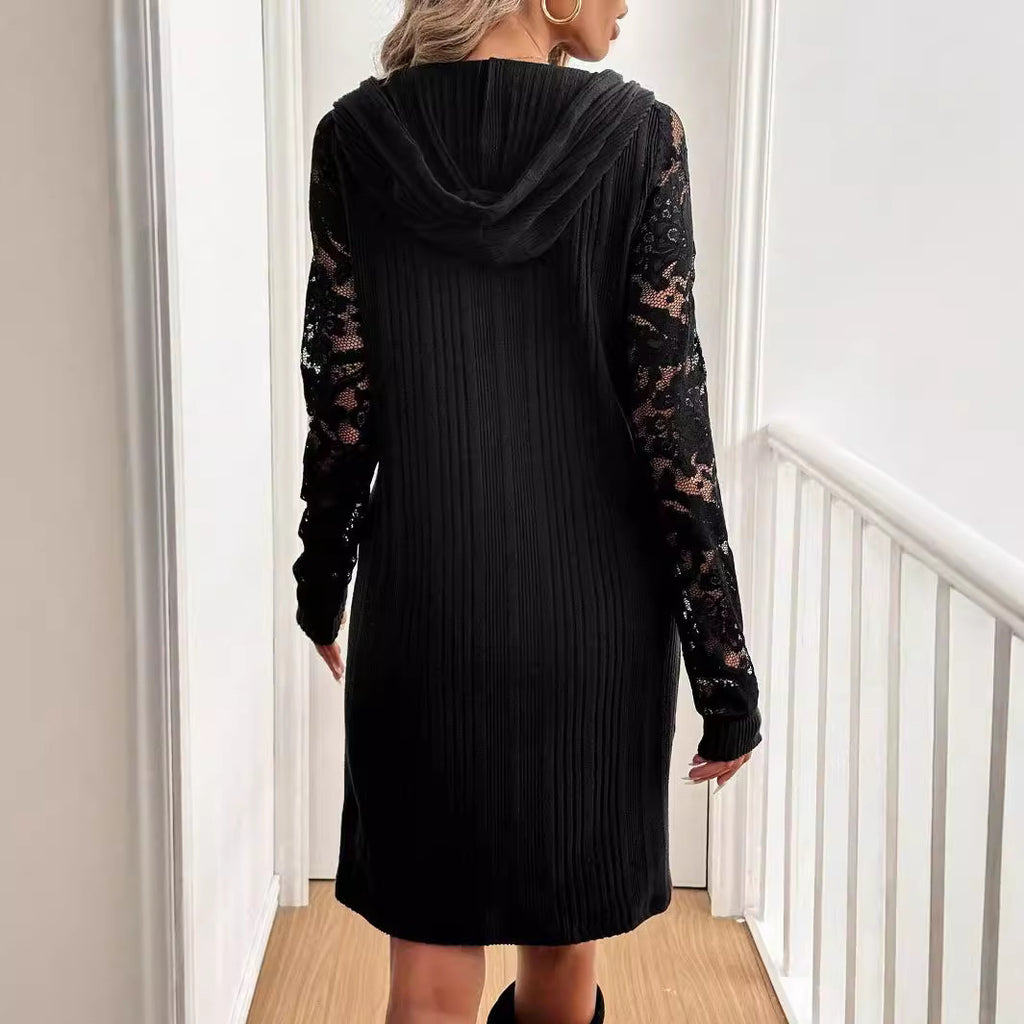 Lace Patchwork Hoodie Dress