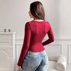 Women's Sexy Twisted Hollow Out Cutout Bottoming Shirt Autumn Winter Sexy Slim Fit Long Sleeved T Shirt