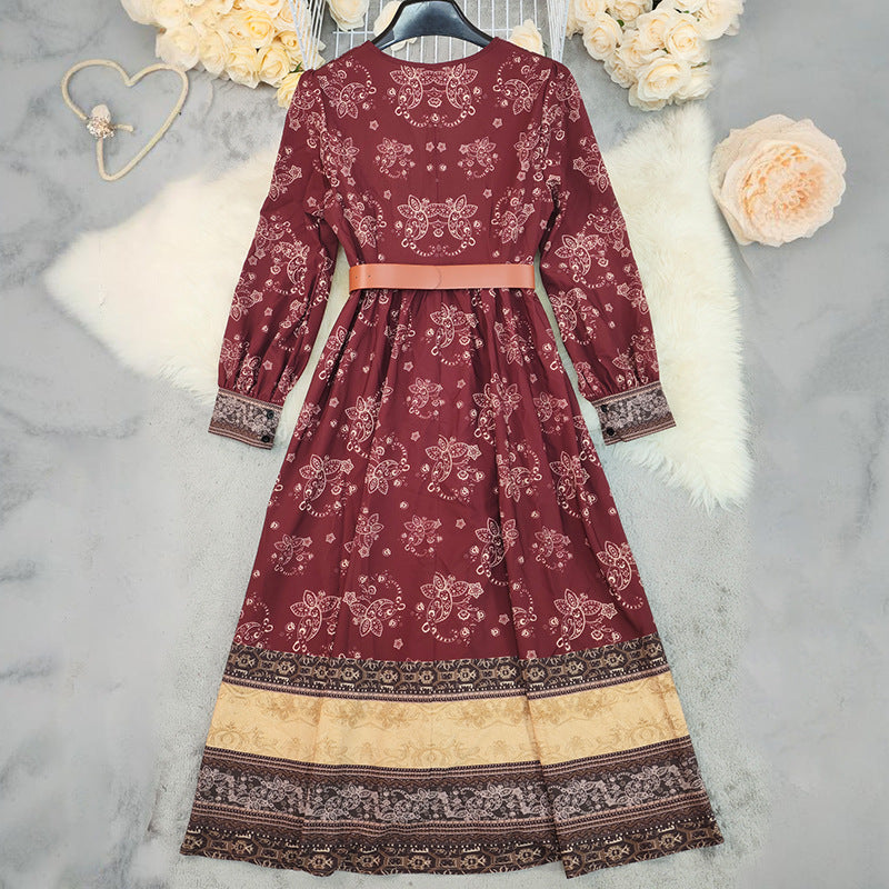 Bohemian Printed V-Neck Maxi Dress