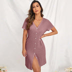 Women's V Neck Short-Sleeved Home Dress Summer Simplicity Loose