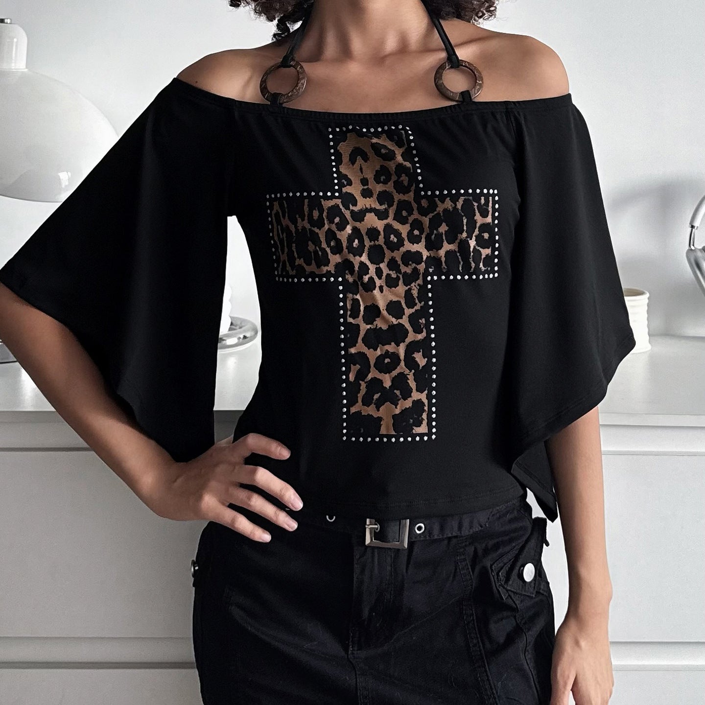 Retro Leopard Halter Short Top