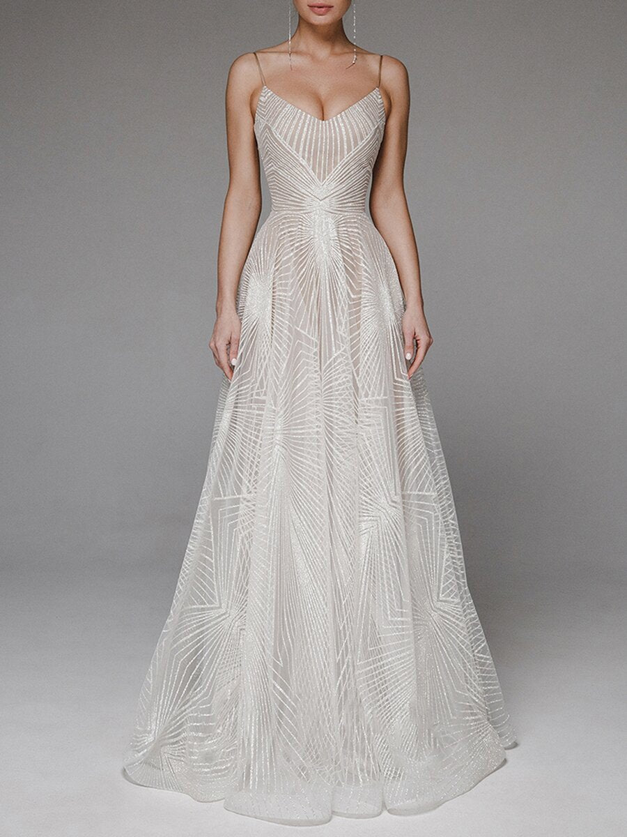 Women's Embroidered V-Neck Strap Maxi Dress