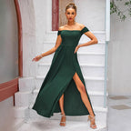 Women's Off-Shoulder Corset Split Maxi Prom Dress