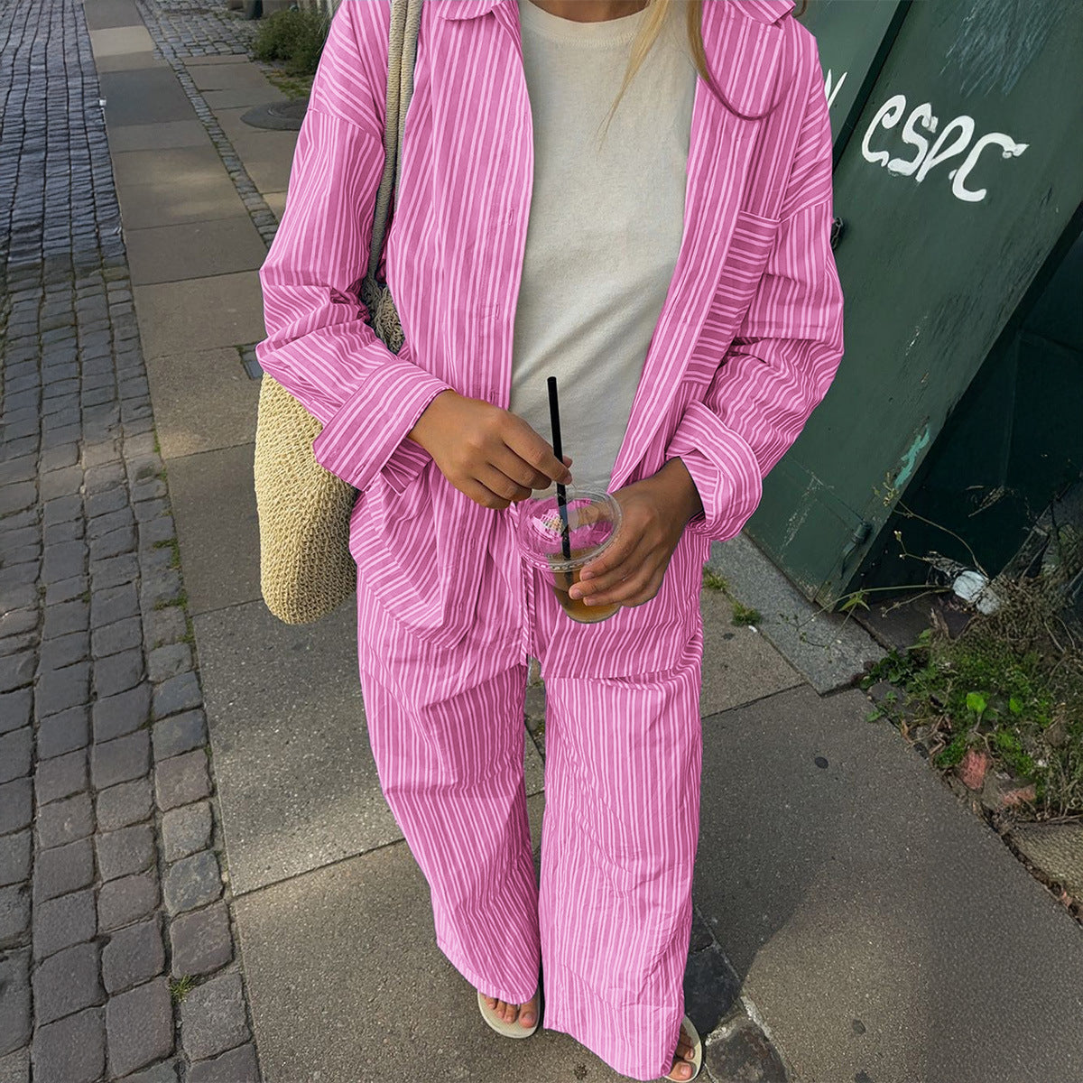 Casual Vacation Striped Long-Sleeve Long Pants Clothing Autumn Two-Piece Sets